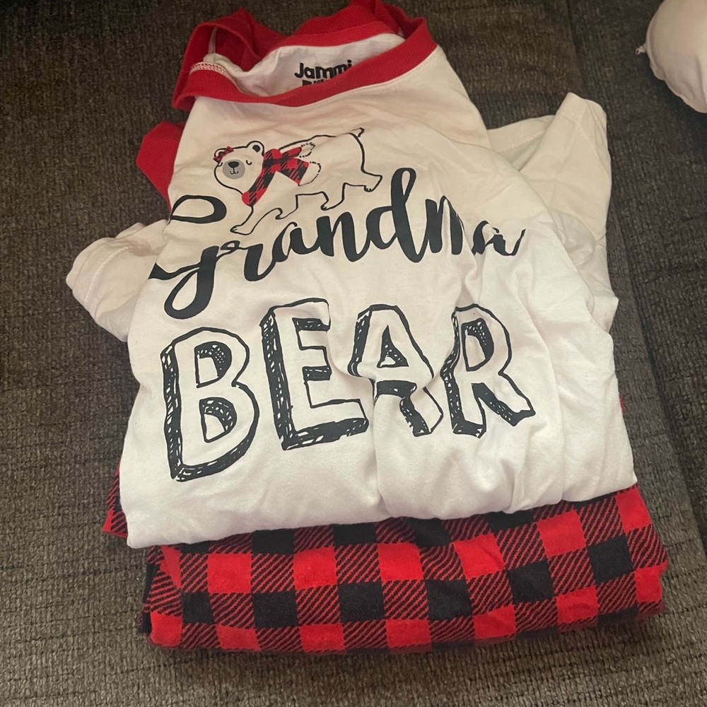 Cuddl Duds Red and White 'Grandma Bear' Pajama Set